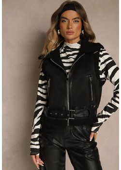 Czarna Kamizelka w Rockowym Stylu z Futerkiem w Stylu Baranka i Klamrą Tiofira ze sklepu renee.pl w kategorii Kamizelki damskie - zdjęcie 187680553