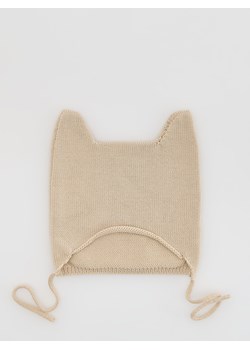 Reserved - Wełniana czapka z uszami - beżowy ze sklepu Reserved w kategorii Czapki dziecięce - zdjęcie 187681654