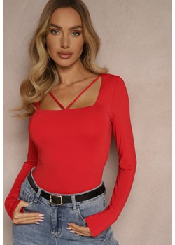 Czerwona Bluzka z Wiskozą Ozdobiona Paskami przy Dekolcie Tatosira ze sklepu renee.pl w kategorii Bluzki damskie - zdjęcie 187683660