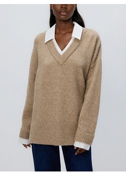 Reserved - Sweter z koszulowym kołnierzem - beżowy ze sklepu Reserved w kategorii Swetry damskie - zdjęcie 187683711