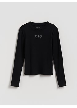 Reserved - Prążkowana bluzka z aplikacją - czarny ze sklepu Reserved w kategorii Bluzki dziewczęce - zdjęcie 187684321