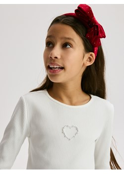 Reserved - Prążkowana koszulka z aplikacją - złamana biel ze sklepu Reserved w kategorii Bluzki dziewczęce - zdjęcie 187684331