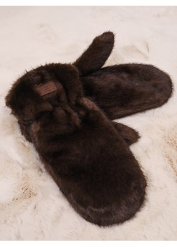 RĘKAWICZKI ZIMOWE FUTRZANE NA JEDEN PALEC Z LOGO- CIEMNY BRĄZ ze sklepu olika.com.pl w kategorii Rękawiczki damskie - zdjęcie 187690092