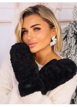 RĘKAWICZKI FUTRZANE NA JEDEN PALEC Z LOGIEM- CZARNE ze sklepu olika.com.pl w kategorii Rękawiczki damskie - zdjęcie 187690120