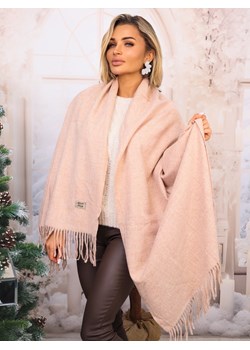 KLASYCZNY SZAL DZIANINOWY Z FRĘDZLAMI- PUDROWY ze sklepu olika.com.pl w kategorii Szaliki i chusty damskie - zdjęcie 187690131