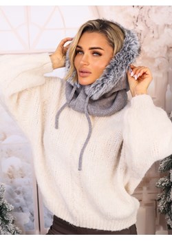 KOMIN/KAPTUR Z FUTERKIEM I ŚCIAGACZAMI- SZARY ze sklepu olika.com.pl w kategorii Czapki zimowe damskie - zdjęcie 187690140