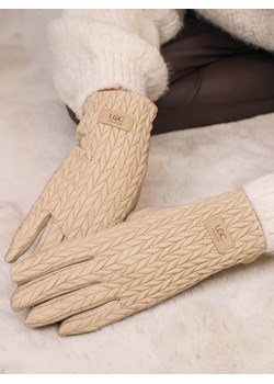 RĘKAWICZKI ZAMSZOWE Z PIKOWANIEM- BEŻOWY ze sklepu olika.com.pl w kategorii Rękawiczki damskie - zdjęcie 187690144