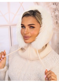 KOMIN/KAPTUR Z FUTERKIEM I ŚCIAGACZAMI- EKRI ze sklepu olika.com.pl w kategorii Czapki zimowe damskie - zdjęcie 187690151