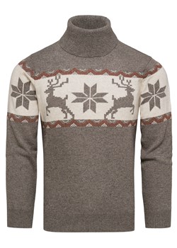 Brązowy wełniany sweter męski z golfem norweski wzór Recea ze sklepu Recea.pl w kategorii Swetry męskie - zdjęcie 187690174