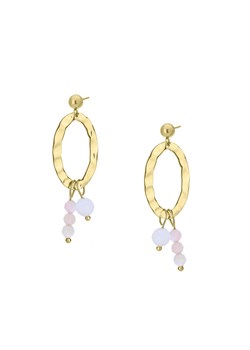 Różowy opal i kamień księżycowy młotkowane złote kolczyki wiszące z kamieniami ze sklepu manoki.pl w kategorii Kolczyki - zdjęcie 187690260
