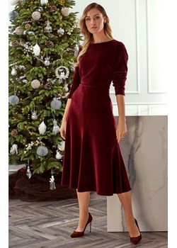 Welurowa sukienka midi bordowa rozkloszowana M557, Kolor bordowy, Rozmiar S, MOE ze sklepu Primodo w kategorii Sukienki - zdjęcie 187693323