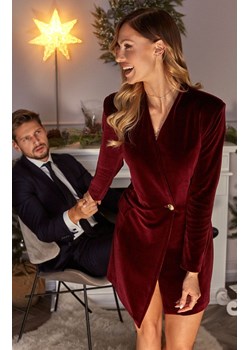 Welurowa sukienka żakietowa bordowa M562, Kolor bordowy, Rozmiar S, MOE ze sklepu Primodo w kategorii Sukienki - zdjęcie 187693332