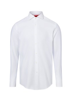HUGO Koszula męska łatwa w prasowaniu Mężczyźni Slim Fit Bawełna biały jednolity kołnierzyk włoski ze sklepu vangraaf w kategorii Koszule męskie - zdjęcie 187695113