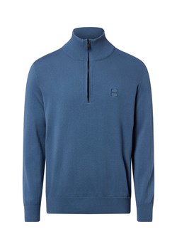 BOSS Orange Męski sweter z dzianiny z kaszmirem - Kanobix Mężczyźni Bawełna niebieski jednolity ze sklepu vangraaf w kategorii Swetry męskie - zdjęcie 187695122