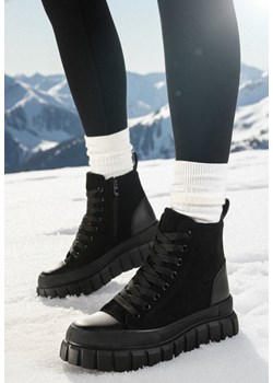 Czarne Sznurowane Botki na Platformie Novita ze sklepu born2be.pl w kategorii Botki - zdjęcie 187695570