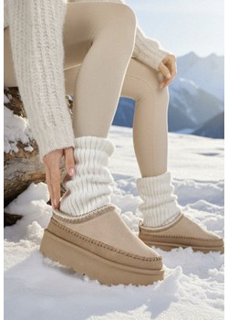 Ciemnobeżowe Śniegowce Ocieplone na Platformie z Ozdobnym Wyszywaniem Reitenna ze sklepu born2be.pl w kategorii Śniegowce damskie - zdjęcie 187695591