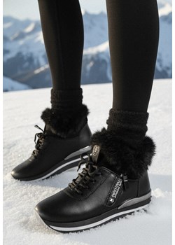 Czarne Botki Sneakersy na Grubej Podeszwie z Futerkiem Biqilee ze sklepu born2be.pl w kategorii Buty sportowe damskie - zdjęcie 187696533