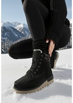 Czarne Mocno Ocieplone Botki Traperki ze Sznurowaniem Carlalla ze sklepu born2be.pl w kategorii Workery damskie - zdjęcie 187696540