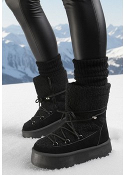 Czarne Śniegowce na Platformie z Futerkiem i Sznurowaniem Fumnanya ze sklepu born2be.pl w kategorii Śniegowce damskie - zdjęcie 187696541