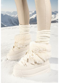 Beżowe Wsuwane Śniegowce na Platformie z Futerkiem i Sznurowaniem Ettarie ze sklepu born2be.pl w kategorii Śniegowce damskie - zdjęcie 187696554
