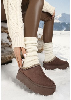 Brązowe Śniegowce na Grubej Podeszwie Niską Cholewką i Haftem Reamelia ze sklepu born2be.pl w kategorii Śniegowce damskie - zdjęcie 187696561