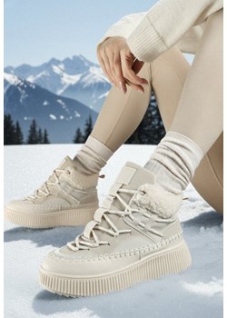 Beżowe Śniegowce Trapery Vices w Sportowym Stylu na Platformie Terillen ze sklepu born2be.pl w kategorii Botki - zdjęcie 187696563