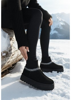 Czarne Śniegowce na Grubej Podeszwie z Elastyczną Cholewką Nilevelia ze sklepu born2be.pl w kategorii Śniegowce damskie - zdjęcie 187696564