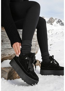 Czarne Sneakersy Vices w Stylu Śniegowców na Platformie z Ozdobnym Futerkiem Nalirea ze sklepu born2be.pl w kategorii Buty sportowe damskie - zdjęcie 187696582