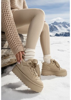 Ciemnobeżowe Sneakersy Vices na Platformie z Ozdobnym Futerkiem Nalirea ze sklepu born2be.pl w kategorii Buty sportowe damskie - zdjęcie 187696583