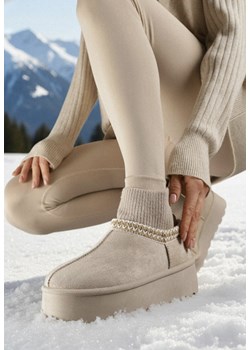 Beżowe Śniegowce VICES na Grubej Podeszwie z Haftem i Skarpetkową Cholewką Enantia ze sklepu born2be.pl w kategorii Śniegowce damskie - zdjęcie 187696594