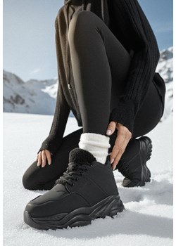 Czarne Traperki Sneakersy Vices na Grubej Tłoczonej Platformie Typu Traperki Narrise ze sklepu born2be.pl w kategorii Workery damskie - zdjęcie 187696611