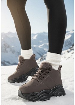 Brązowe Traperki Sneakersy Vices na Grubej Tłoczonej Platformie Typu Traperki Narrise ze sklepu born2be.pl w kategorii Workery damskie - zdjęcie 187696612