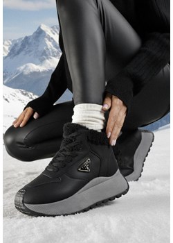 Czarne Sneakersy Śniegowce Vices na Grubej Podeszwie z Trójkątną Ozdobą Filritisa ze sklepu born2be.pl w kategorii Buty sportowe damskie - zdjęcie 187696620
