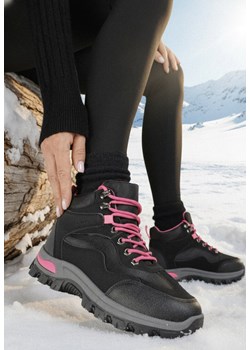 Czarno-Fuksjowe Buty Tekkingowe Trapery Vices z Geometrycznym Wzorem Anerisse ze sklepu born2be.pl w kategorii Workery damskie - zdjęcie 187696683