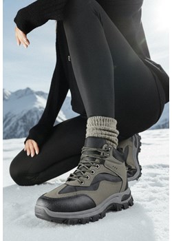 Czarno-Zielone Buty Trekkingowe Trapery Vices z Geometrycznym Wzorem Anerisse ze sklepu born2be.pl w kategorii Workery damskie - zdjęcie 187696684