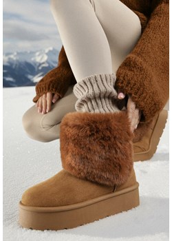 Jasnobrązowe Śniegowce za Kostkę Mocno Ocieplane z Futerkiem na Platformie Reilanna ze sklepu born2be.pl w kategorii Śniegowce damskie - zdjęcie 187696690