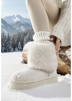 Beżowe Śniegowce za Kostkę Mocno Ocieplane z Futerkiem na Platformie Reilanna ze sklepu born2be.pl w kategorii Śniegowce damskie - zdjęcie 187696692