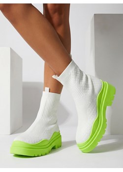 Royalfashion Biało-zielone botki damskie na płaskim obcasie Seritis ze sklepu royalfashion.pl w kategorii Workery damskie - zdjęcie 187698820