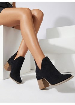 Czarne damskie botki na słupku z wycięciami Encura- Obuwie ze sklepu royalfashion.pl w kategorii Botki - zdjęcie 187699152