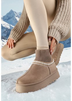 Ciemnobeżowe Śniegowce na Grubej Podeszwie z Elastyczną Cholewką Nilevelia ze sklepu born2be.pl w kategorii Śniegowce damskie - zdjęcie 187699262