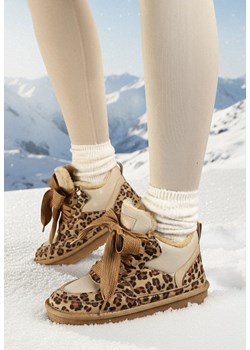 Brązowe Sneakersy Vices w Stylu Śniegowców Ocieplane z Szerokim Sznurowaniem i Wzorem w Panterkę Rennith ze sklepu born2be.pl w kategorii Buty sportowe damskie - zdjęcie 187699280