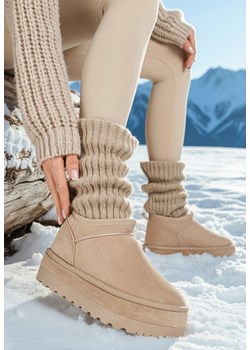 Beżowe Śniegowce Vices z Krótką Cholewką Ocieplone Futerkiem Grelfedi ze sklepu born2be.pl w kategorii Śniegowce damskie - zdjęcie 187699281