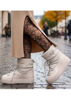 Ocieplane śniegowce damskie Beżowe /F7-2 18570 W343/ ze sklepu Pantofelek24.pl w kategorii Śniegowce damskie - zdjęcie 187699561