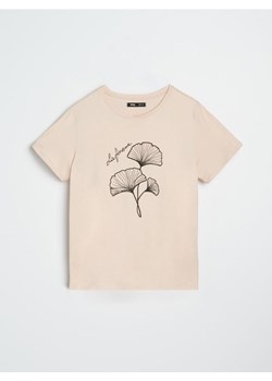 Sinsay - Bawełniana koszulka z nadrukiem - beżowy ze sklepu Sinsay w kategorii Bluzki damskie - zdjęcie 187700260