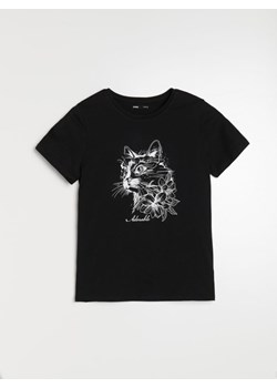 Sinsay - Bawełniana koszulka z nadrukiem - czarny ze sklepu Sinsay w kategorii Bluzki damskie - zdjęcie 187700261