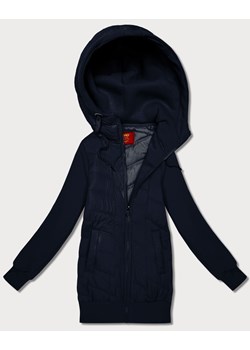 Damska bluza z kapturem z łączonych materiałów Goodlookin granatowa (AMG-175) ze sklepu goodlookin.pl w kategorii Bluzy damskie - zdjęcie 187742870