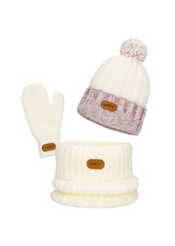 Biało-Kolorowy Zestaw Czapka + Komin + Rękawiczki Bartek 85600-19 ze sklepu Wojas w kategorii Czapki dziecięce - zdjęcie 187745411