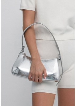 Estro: Srebrna skórzana torebka damska typu bagietka ze sklepu Estro w kategorii Torebki hobo - zdjęcie 187745644