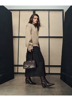 Estro: Ciemnobrązowe niskie kowbojki damskie ze skóry naturalnej ze sklepu Estro w kategorii Kozaki damskie - zdjęcie 187745684