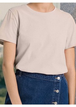 Sinsay - Bawełniana koszulka basic - beżowy ze sklepu Sinsay w kategorii Bluzki damskie - zdjęcie 187750532